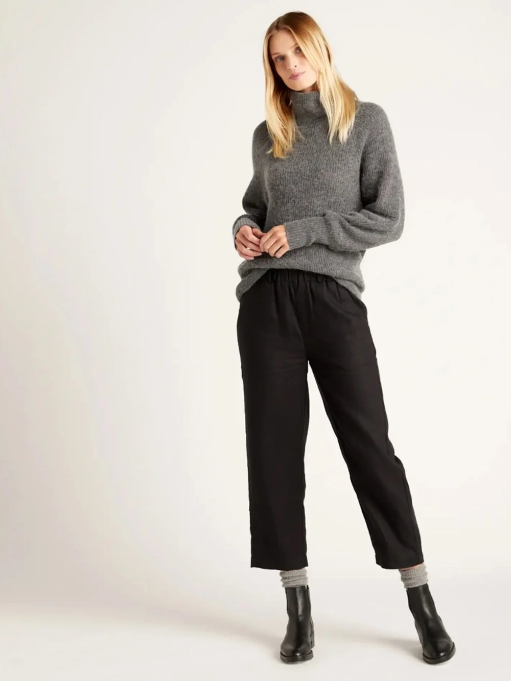 Quince Baby Alpaca Wool Blend Turtleneck Sweater Charcoal Gray Size Small - Picture 3 of 8